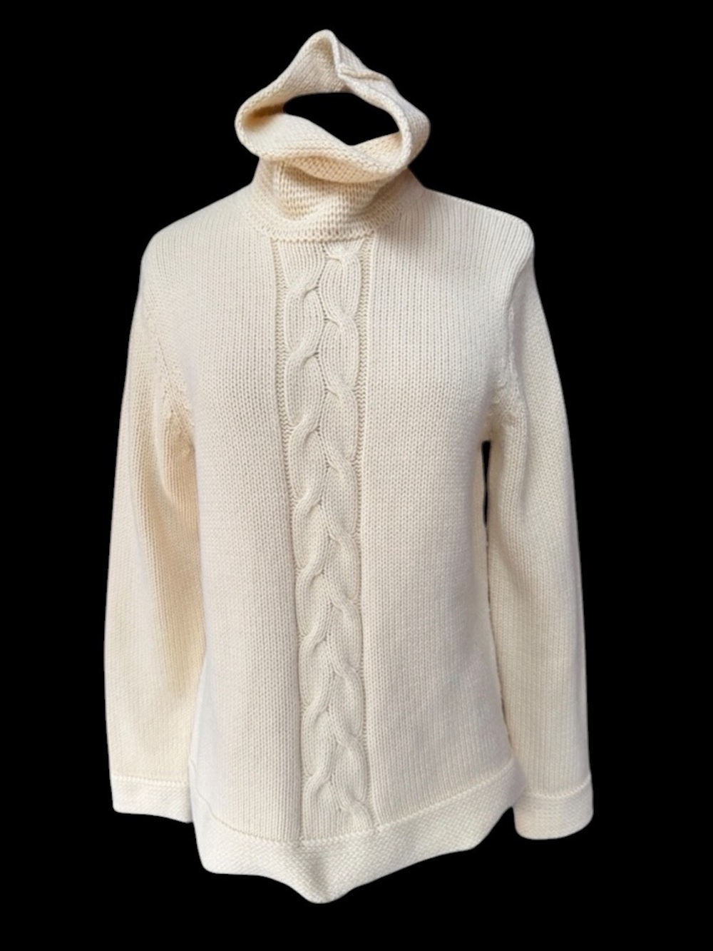 1990s Sag Harbor 100% Acrylic Ivory Heavy Gauge Knit Slouchy Turtleneck Sweater